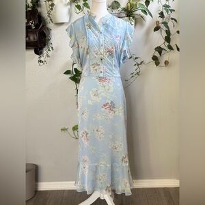 Ralph Lauren Pale Blue Floral Midi Dress